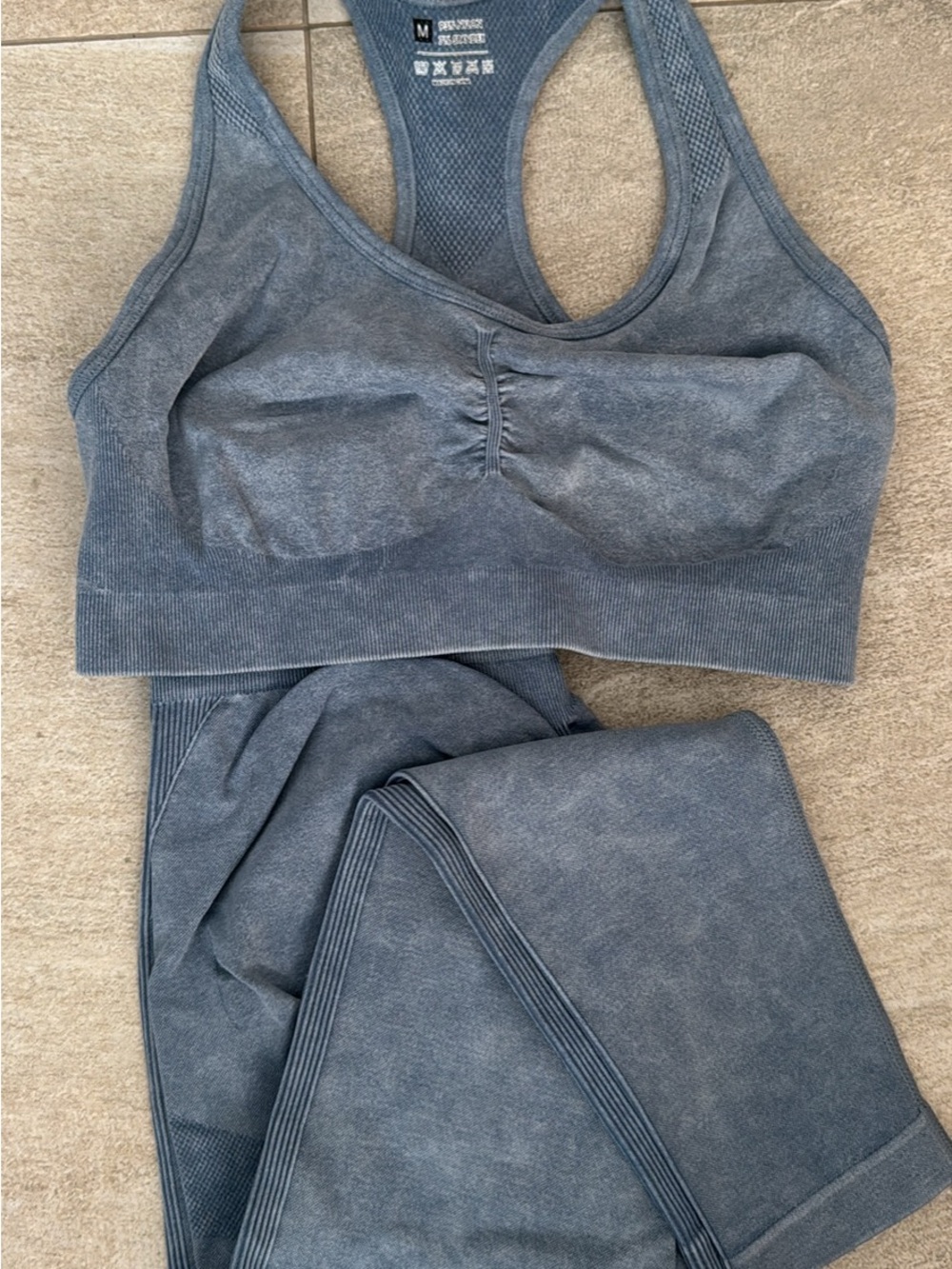 Seamless Racerback Sports Bra & Leggings Set in Washed Slate Blue